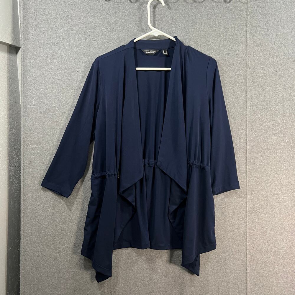 Every Day by Susan Graver Liquid Knit Anorak Style Cardigan Navy Size Small